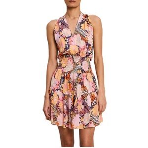 A.L.C. Courtney Silk Chiffon Tiered Smocked Dress Midnight Rose Size 10